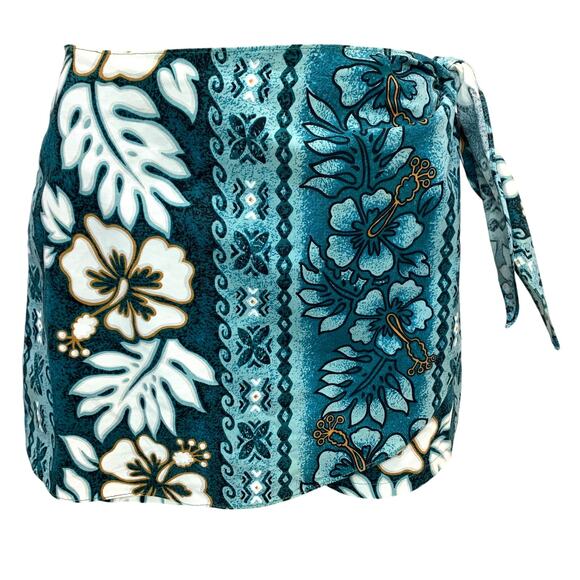 Vintage 80s 90s Hawaiian Skort | Teal Blue Tropical Floral Print made Hawaii - Picture 4 of 8